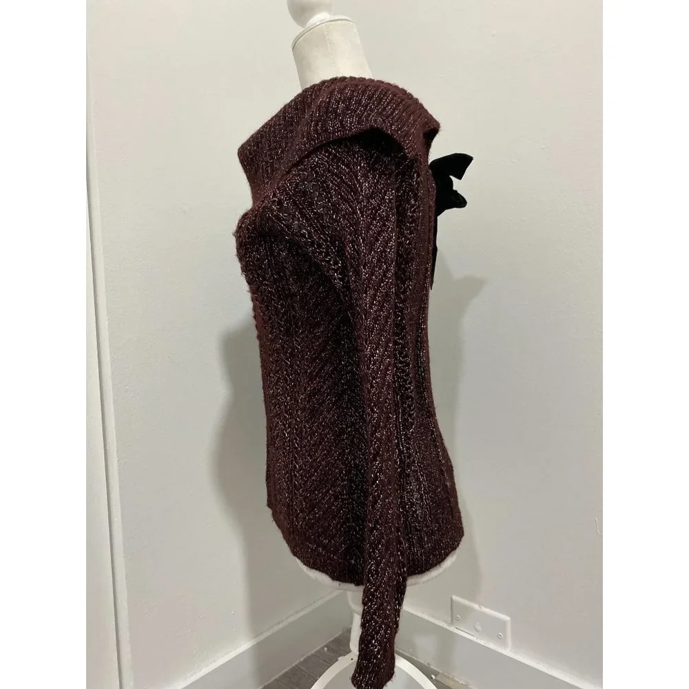 White House Black Market WHBM Purple Burgundy Over Shoulder Sweater